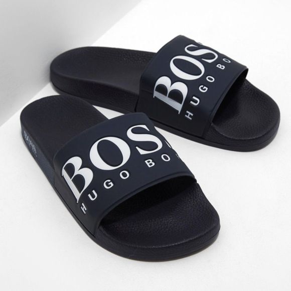 HUGO BOSS Solar Slides Navy Womens Sz 10 - Picture 1 of 7
